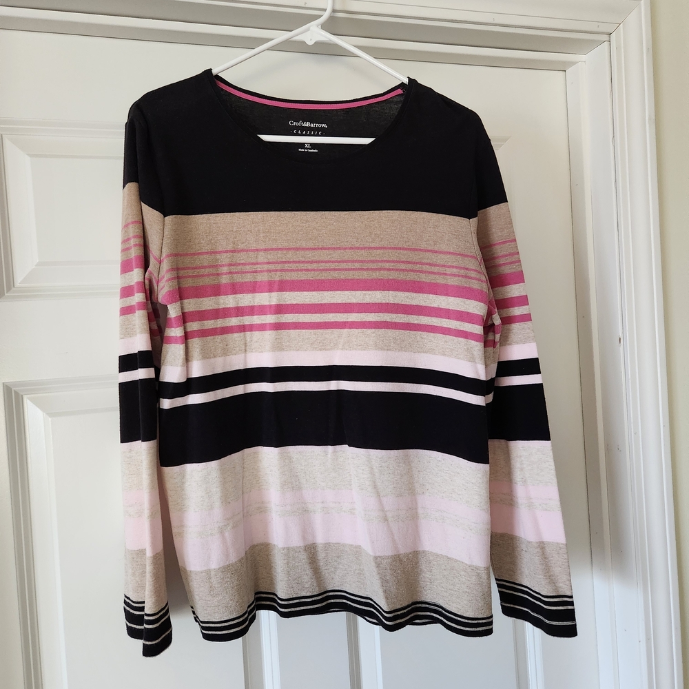 croft & barrow Women's Striped Black and Pink Top